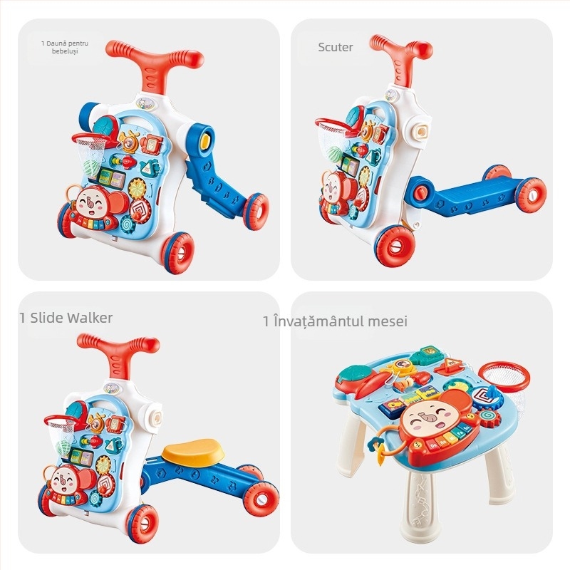 Jucărie pentru mers a bebelușului 5 în 1: cărucior pentru copii mici, scuter transformabil, din plastic, potrivit pentru 0–3 ani