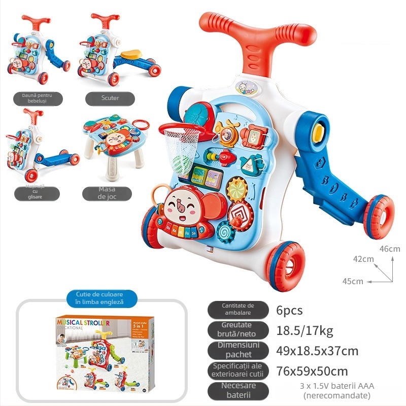 Jucărie pentru mers a bebelușului 5 în 1: cărucior pentru copii mici, scuter transformabil, din plastic, potrivit pentru 0–3 ani