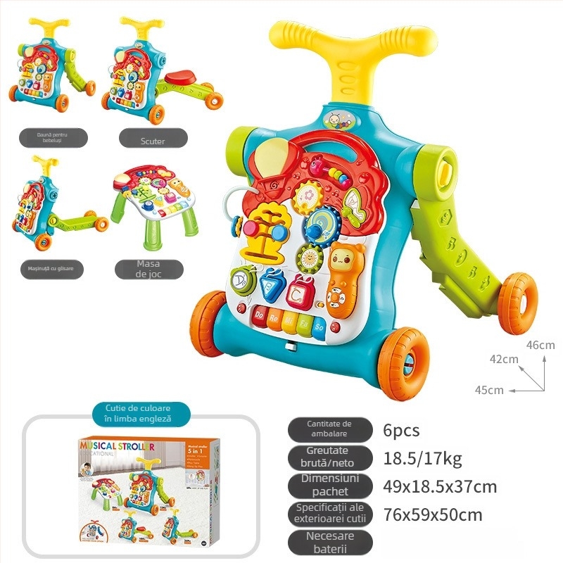 Jucărie pentru mers a bebelușului 5 în 1: cărucior pentru copii mici, scuter transformabil, din plastic, potrivit pentru 0–3 ani
