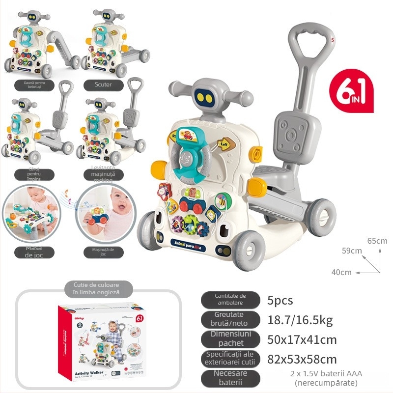 Jucărie pentru mers a bebelușului 5 în 1: cărucior pentru copii mici, scuter transformabil, din plastic, potrivit pentru 0–3 ani
