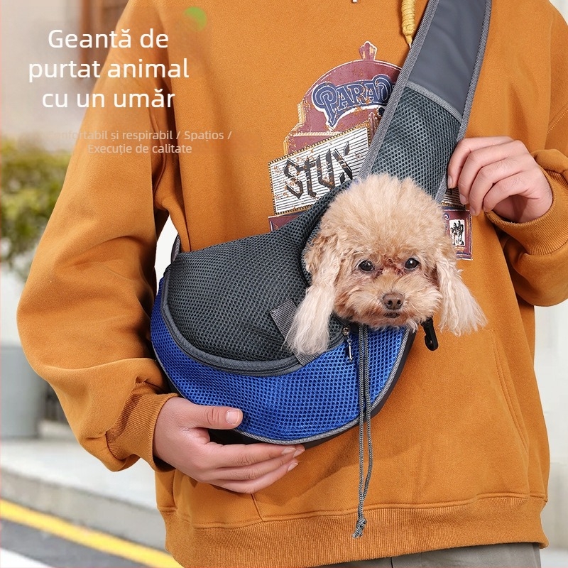 Geantă pentru animale de companie, pentru călătorii, cu țesătură respirabilă, curea crossbody pentru câini și pisici, design moale, marcă privată autorizată