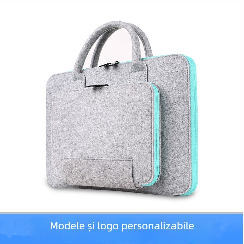 Geantă laptop din fetru cu fermoar, căptușeală din poliester, model personalizabil, rezistență la uzură și la cutremure