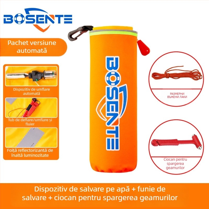 Colac de salvare auto cu umflare automată, cu spart geam și ciocan, dispozitiv portabil de salvare pentru vehicul