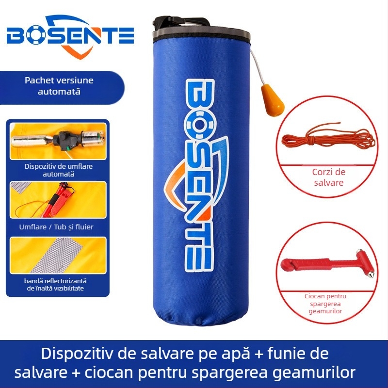 Colac de salvare auto cu umflare automată, cu spart geam și ciocan, dispozitiv portabil de salvare pentru vehicul