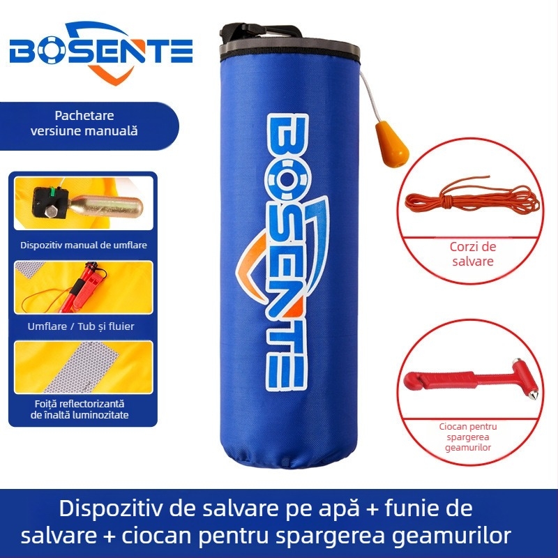 Colac de salvare auto cu umflare automată, cu spart geam și ciocan, dispozitiv portabil de salvare pentru vehicul