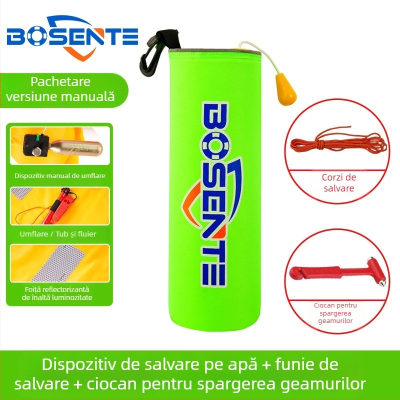 Colac de salvare auto cu umflare automată, cu spart geam și ciocan, dispozitiv portabil de salvare pentru vehicul