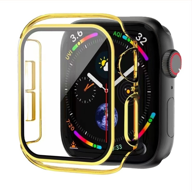Carcasă de protecție pentru Apple Watch S10/98, cu sticlă temperată și gravură bi‑ton, protecție integrată