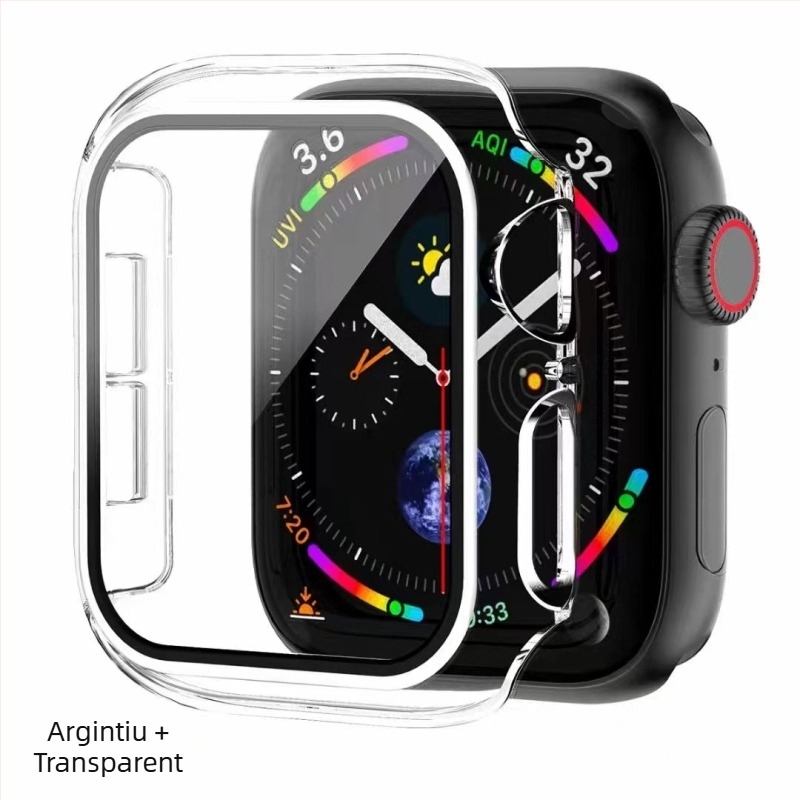 Carcasă de protecție pentru Apple Watch S10/98, cu sticlă temperată și gravură bi‑ton, protecție integrată