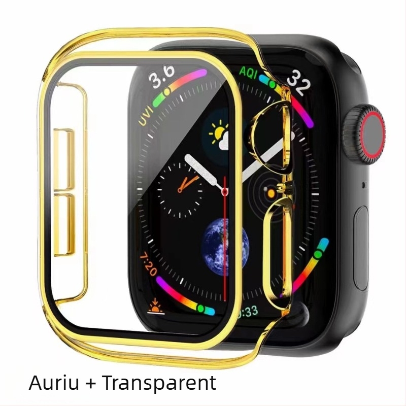 Carcasă de protecție pentru Apple Watch S10/98, cu sticlă temperată și gravură bi‑ton, protecție integrată