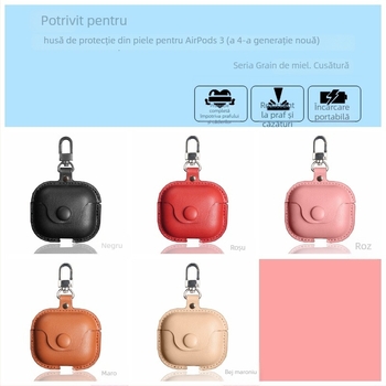 Husă de protecție AirPods pentru AirPods 3, Pro 2 și 4 - Material PU, Design în relief, Carcasă universală portabilă