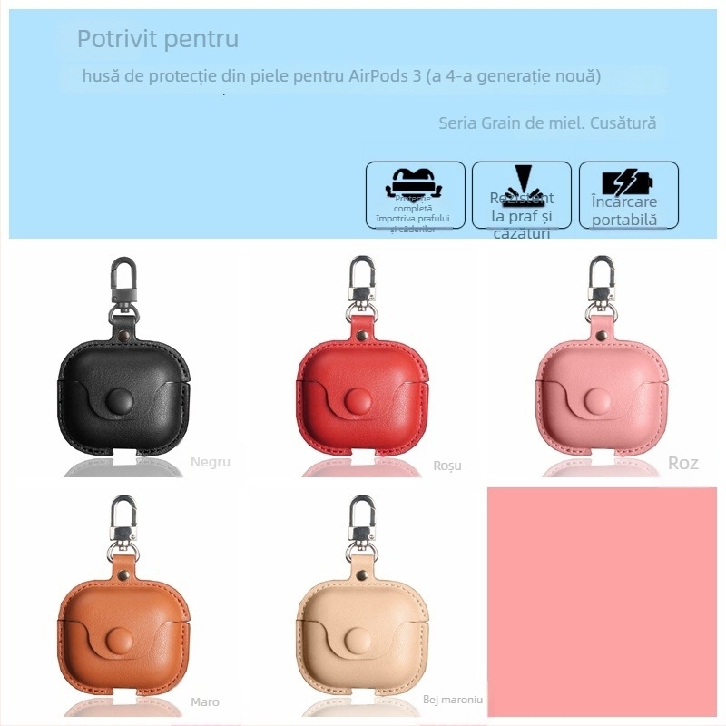 Husă de protecție AirPods pentru AirPods 3, Pro 2 și 4 - Material PU, Design în relief, Carcasă universală portabilă