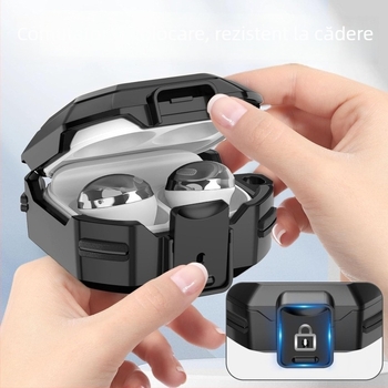 Carcasă protectoare pentru Galaxy Buds Live și Buds Core - Închidere cu buton, Protecție la căderi în patru colțuri, Rezistență la uzură, Anti-amprentă, Brazare cu carbon
