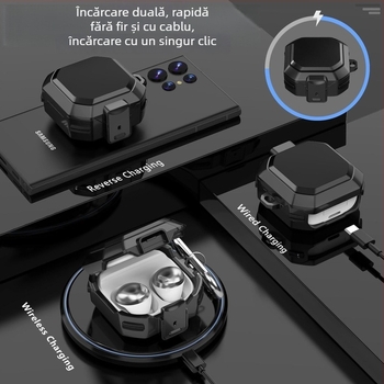 Carcasă protectoare pentru Galaxy Buds Live și Buds Core - Închidere cu buton, Protecție la căderi în patru colțuri, Rezistență la uzură, Anti-amprentă, Brazare cu carbon