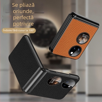 Carcasă pentru Huawei P50s, design tip cutie de comoară pliabil, piele naturală de vită cu textură litchi, lucrat manual
