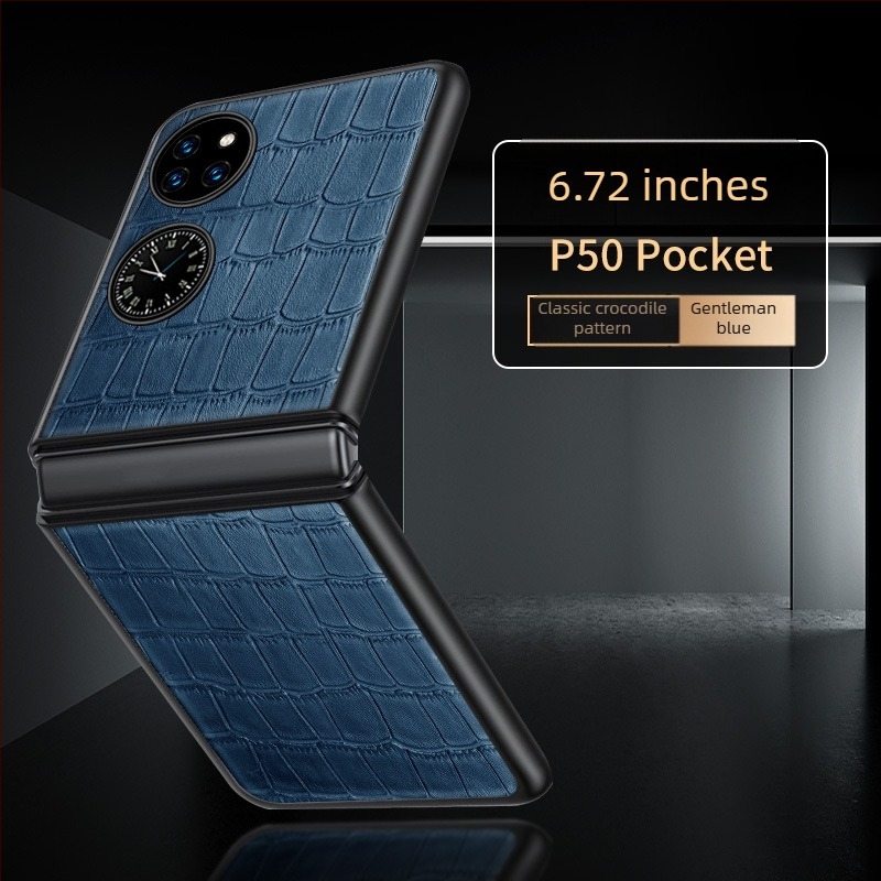 Carcasă pentru Huawei P50s, design tip cutie de comoară pliabil, piele naturală de vită cu textură litchi, lucrat manual
