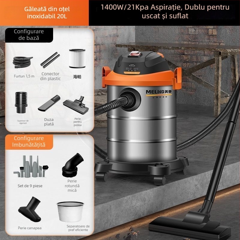 Aspirator cu HEPA, separator de praf și filtru din bumbac – 1400W, aspirație 20000Pa, 2 în 1 umed-uscat, 220V pentru uz casnic