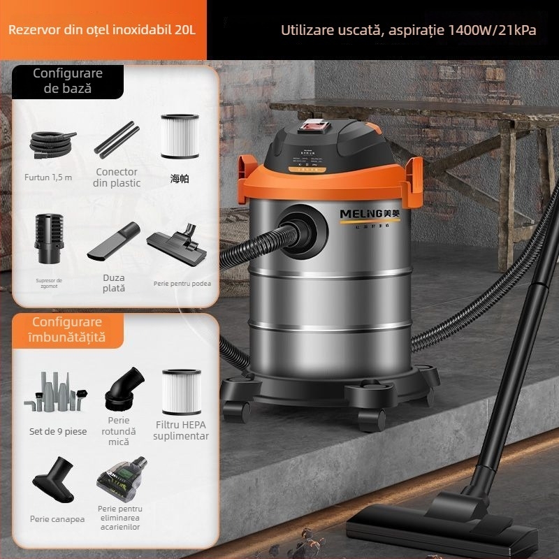 Aspirator cu HEPA, separator de praf și filtru din bumbac – 1400W, aspirație 20000Pa, 2 în 1 umed-uscat, 220V pentru uz casnic