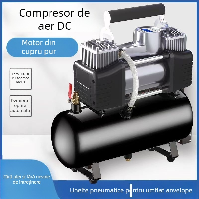 Pompă de aer mini pentru anvelope auto cu rezervor, 12V, 20A, cablu de 1 m, 2,5 kg, pentru camioane grele, mașini, biciclete și mingi