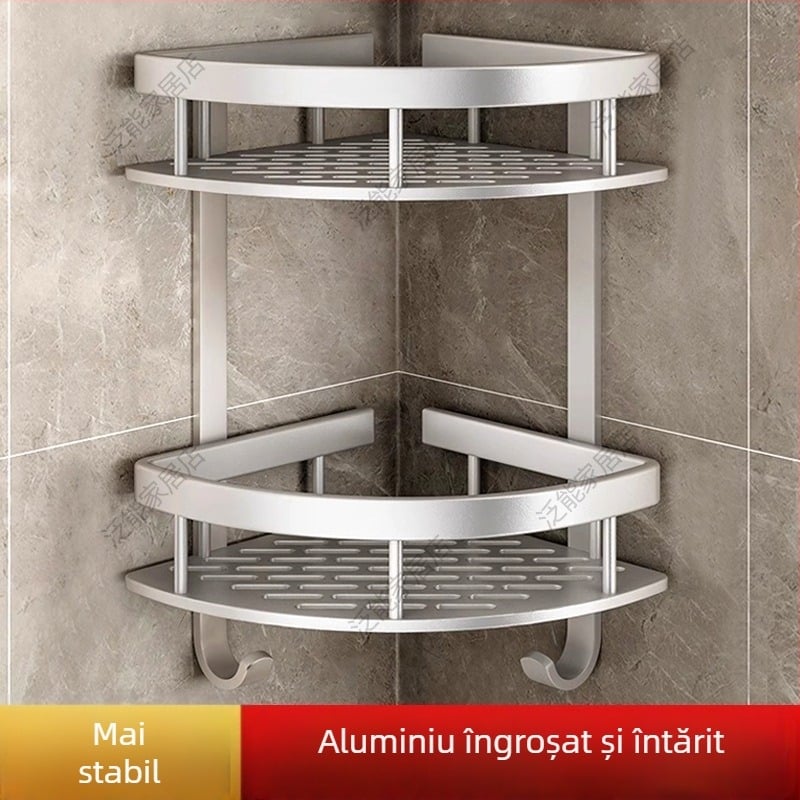 Raft de baie Space Aluminum, colț triunghiular, montat pe perete, 3 etaje