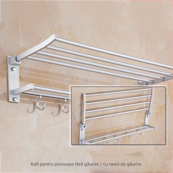 Raft pentru prosoape pliabil cu două niveluri, din aliaj de aluminiu, finisaj anodizat, încărcare 15 kg, stil modern minimalist