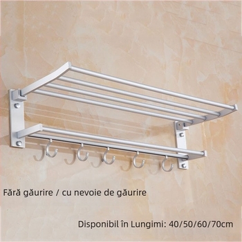Raft pentru prosoape pliabil cu două niveluri, din aliaj de aluminiu, finisaj anodizat, încărcare 15 kg, stil modern minimalist