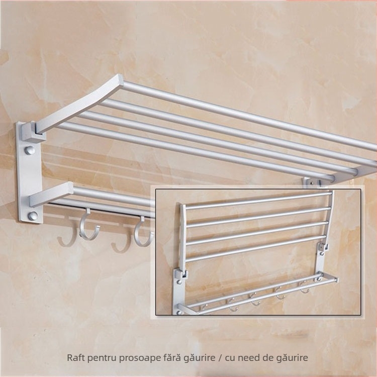 Raft pentru prosoape pliabil cu două niveluri, din aliaj de aluminiu, finisaj anodizat, încărcare 15 kg, stil modern minimalist