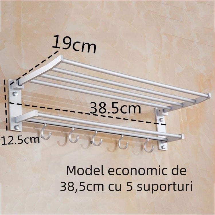 Raft pentru prosoape pliabil cu două niveluri, din aliaj de aluminiu, finisaj anodizat, încărcare 15 kg, stil modern minimalist