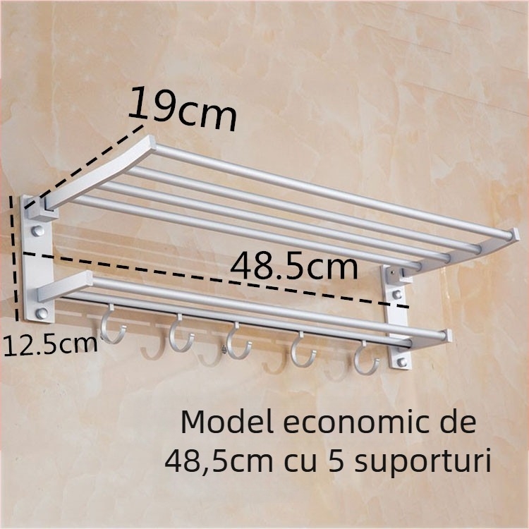 Raft pentru prosoape pliabil cu două niveluri, din aliaj de aluminiu, finisaj anodizat, încărcare 15 kg, stil modern minimalist