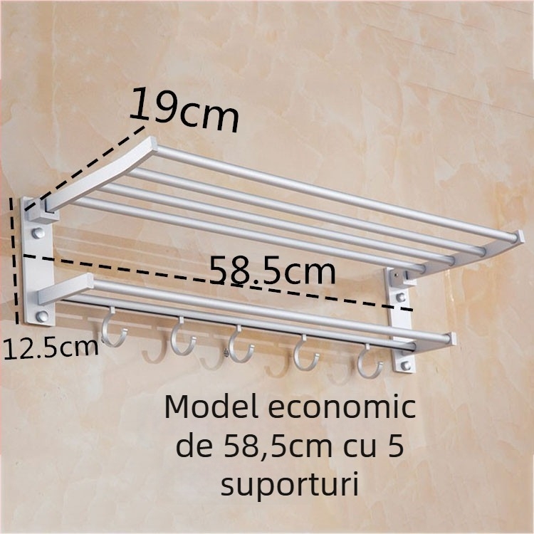 Raft pentru prosoape pliabil cu două niveluri, din aliaj de aluminiu, finisaj anodizat, încărcare 15 kg, stil modern minimalist
