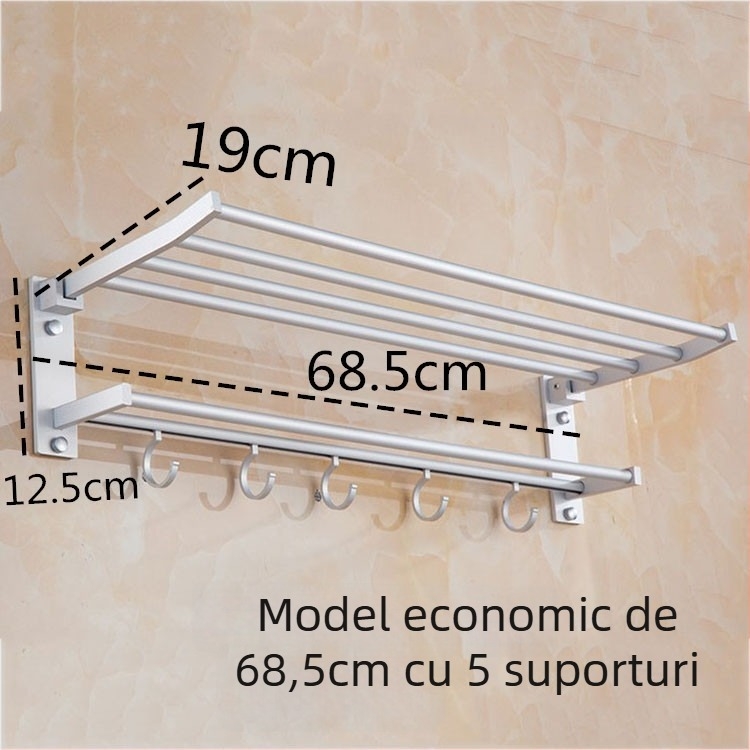 Raft pentru prosoape pliabil cu două niveluri, din aliaj de aluminiu, finisaj anodizat, încărcare 15 kg, stil modern minimalist