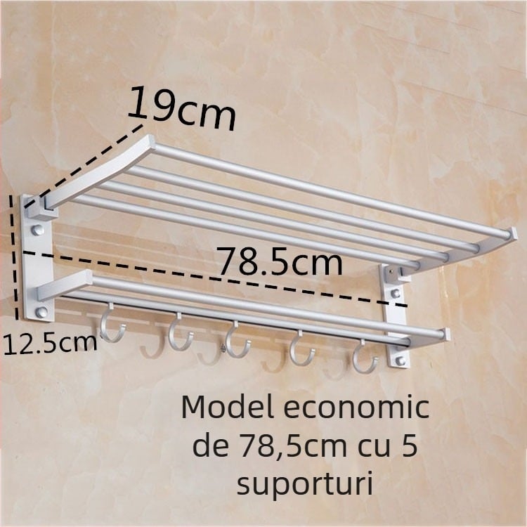 Raft pentru prosoape pliabil cu două niveluri, din aliaj de aluminiu, finisaj anodizat, încărcare 15 kg, stil modern minimalist