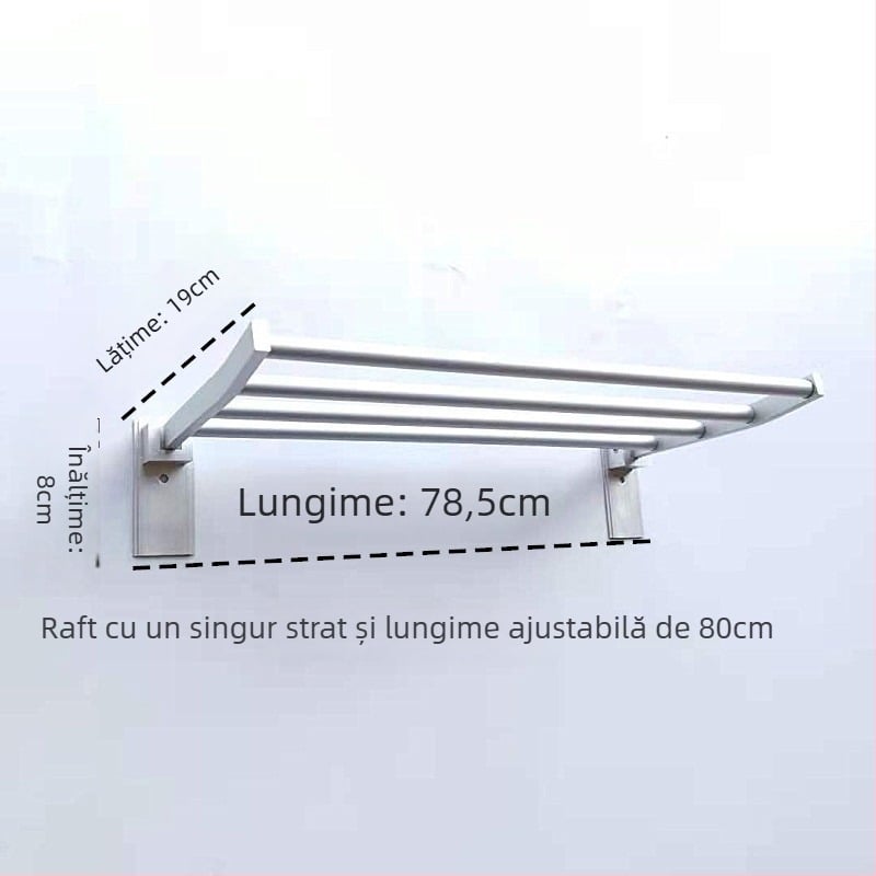 Raft pentru prosoape pliabil cu două niveluri, din aliaj de aluminiu, finisaj anodizat, încărcare 15 kg, stil modern minimalist