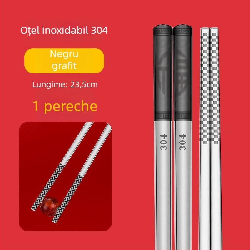 Chopsticks din oțel inoxidabil 304, antiderapante, cutie cadou, calitate alimentară, stil chinezesc nou (trend național)