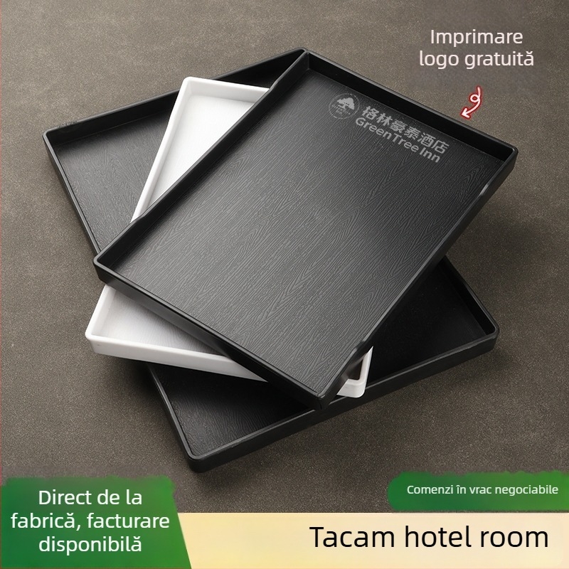 Tavă dreptunghiulară din melamină pentru hoteluri – tavă pentru ceai și spațiu de depozitare pentru produse de igienă în cameră