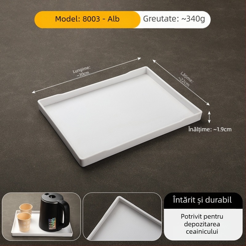 Tavă dreptunghiulară din melamină pentru hoteluri – tavă pentru ceai și spațiu de depozitare pentru produse de igienă în cameră