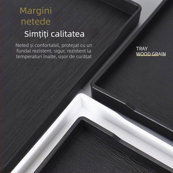 Tavă pentru camerele de hotel: melamină, formă pătrată, suprafață glazurată, logo imprimat, posibilitate de personalizare.