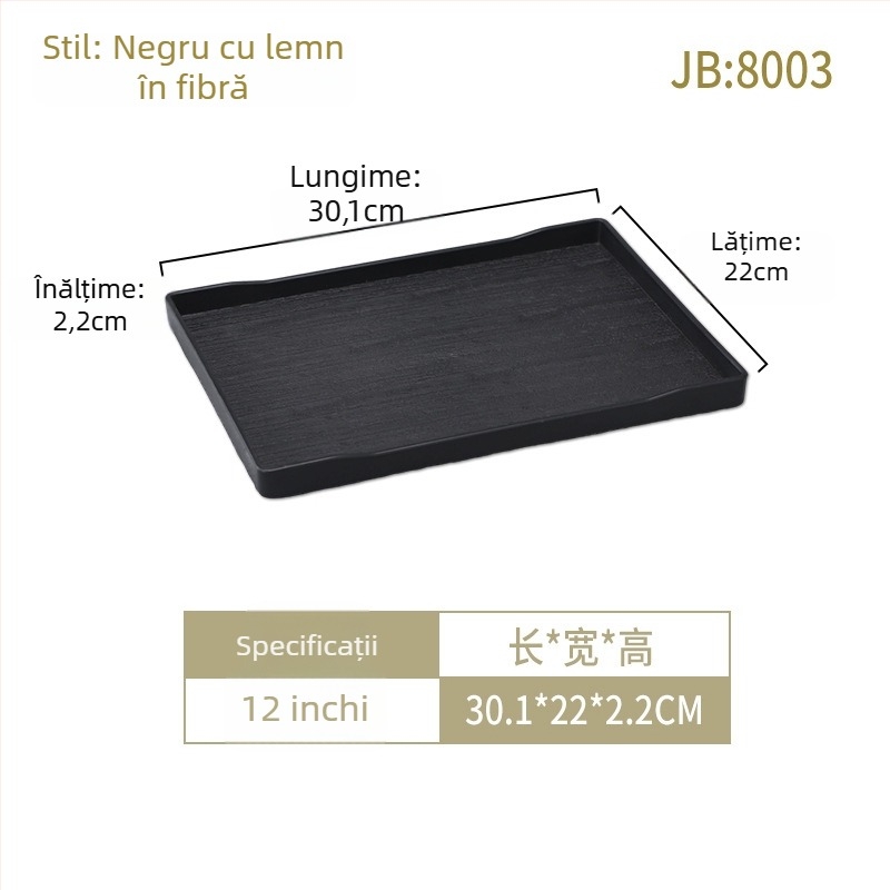 Tavă pentru camerele de hotel: melamină, formă pătrată, suprafață glazurată, logo imprimat, posibilitate de personalizare.