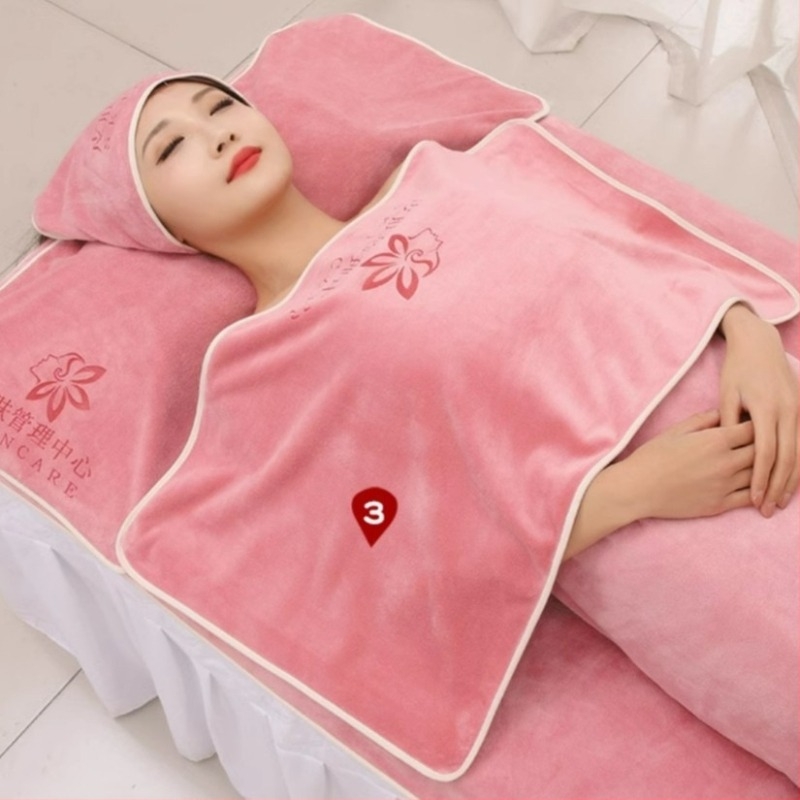 Set de prosoape pentru salon de înfrumusețare: prosoape pentru pernă, piept cu gaură, prosoape de pat și turbant; microfibră, 430 gsm, 80% microfibră + nylon; personalizare cu logo; margini cusute