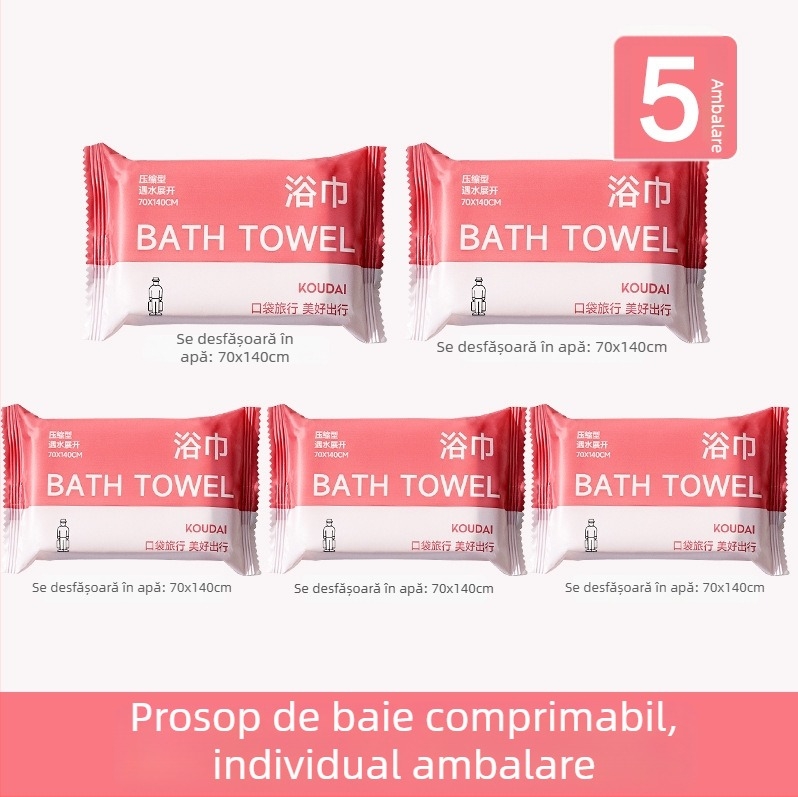 Pocket travel 5-pachete prosoape de baie, comprimat, microfibră, țesătură plată, absorbție 16–20 s