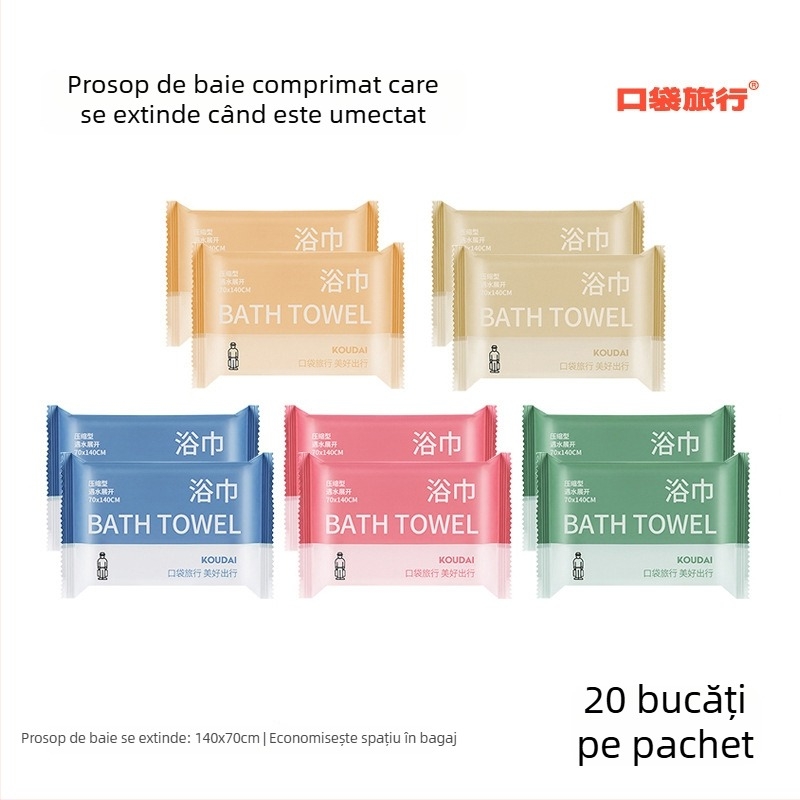 Pocket travel 5-pachete prosoape de baie, comprimat, microfibră, țesătură plată, absorbție 16–20 s