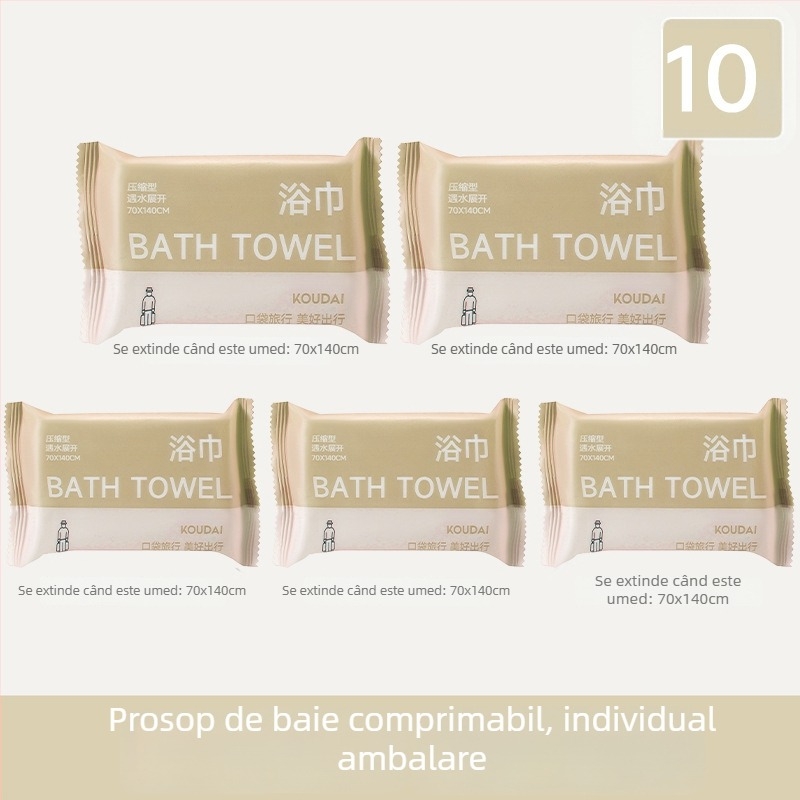 Pocket travel 5-pachete prosoape de baie, comprimat, microfibră, țesătură plată, absorbție 16–20 s