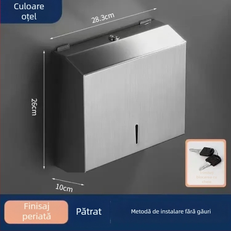 Cutie montată pe perete pentru șervețele de hârtie, oțel inoxidabil cu finisaj periat, montaj fără găuri, potrivită pentru bucătărie și baie