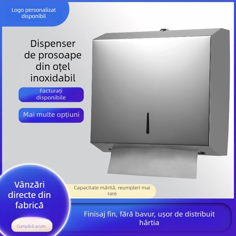 Cutie montată pe perete pentru șervețele de hârtie, oțel inoxidabil cu finisaj periat, montaj fără găuri, potrivită pentru bucătărie și baie