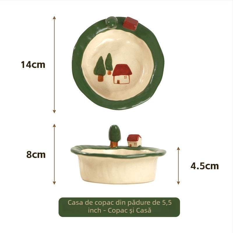 Set de boluri și farfurii din ceramică, design cartoon, stil drăguț, formă rotundă, compatibil cuptor cu microunde