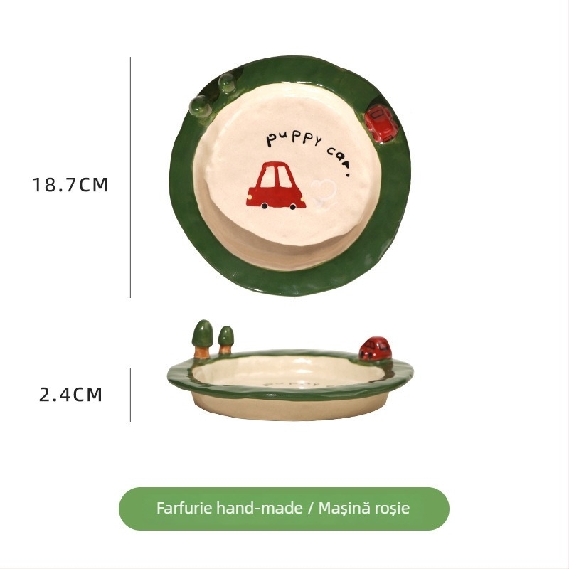 Set de boluri și farfurii din ceramică, design cartoon, stil drăguț, formă rotundă, compatibil cuptor cu microunde