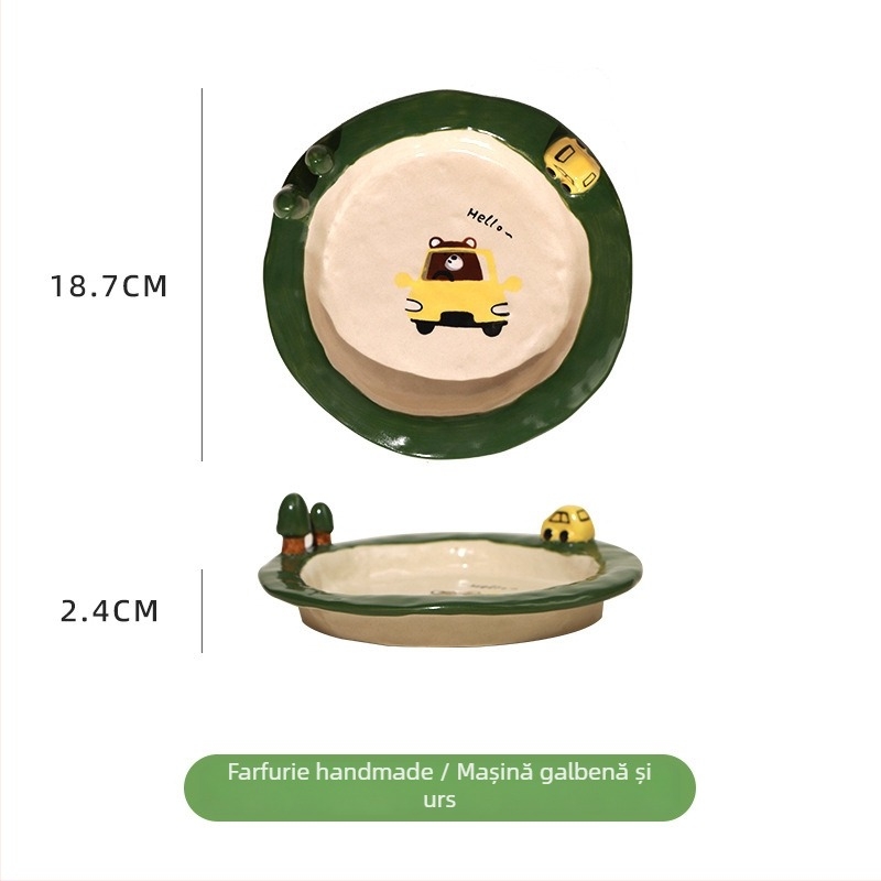 Set de boluri și farfurii din ceramică, design cartoon, stil drăguț, formă rotundă, compatibil cuptor cu microunde