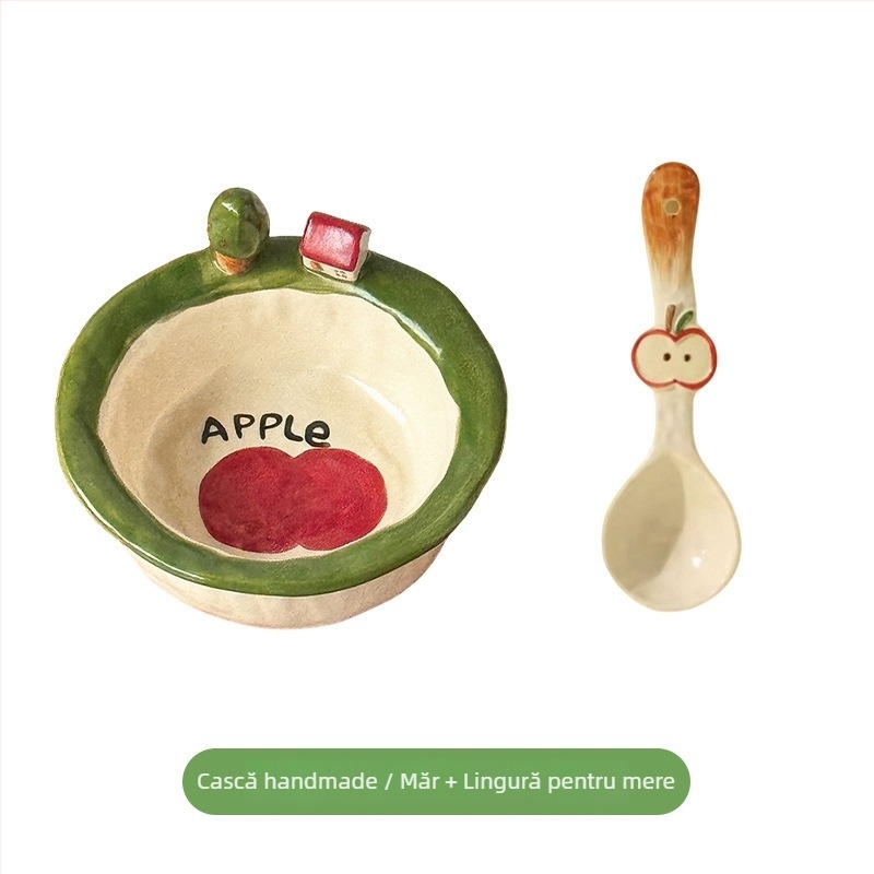 Set de boluri și farfurii din ceramică, design cartoon, stil drăguț, formă rotundă, compatibil cuptor cu microunde