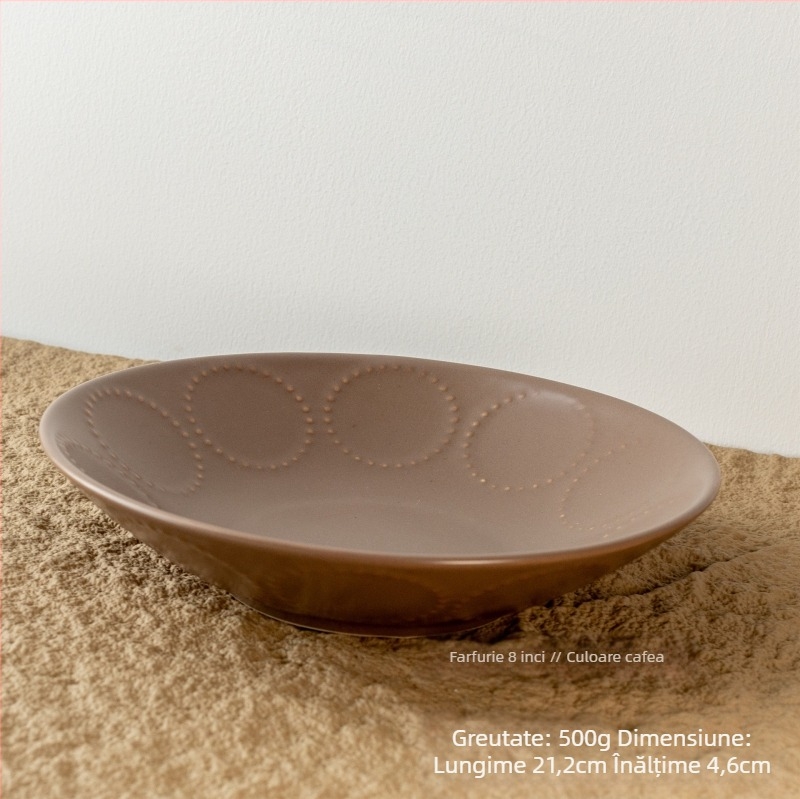 Bol ceramic, cu model în relief din cercuri de mărgele, stil retro, formă rotundă, compatibil cu microunde.
