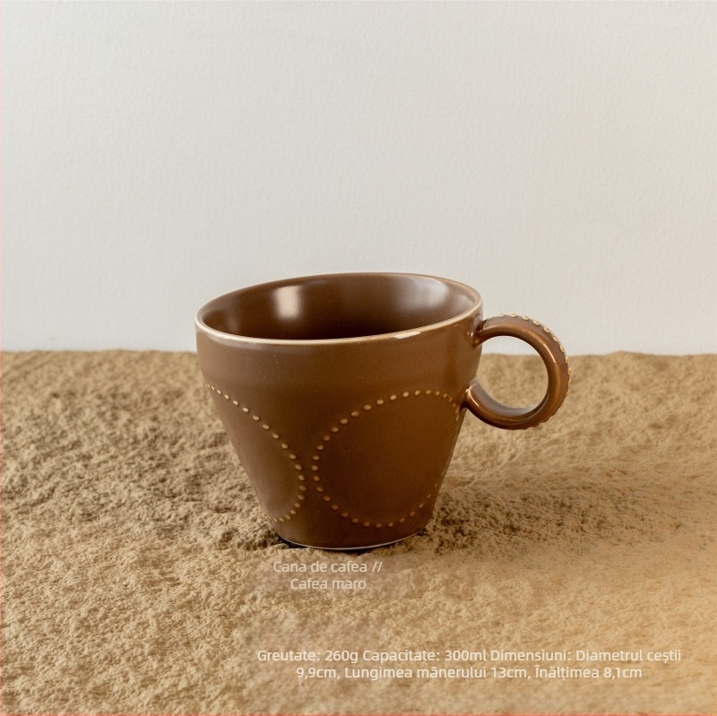 Bol ceramic, cu model în relief din cercuri de mărgele, stil retro, formă rotundă, compatibil cu microunde.