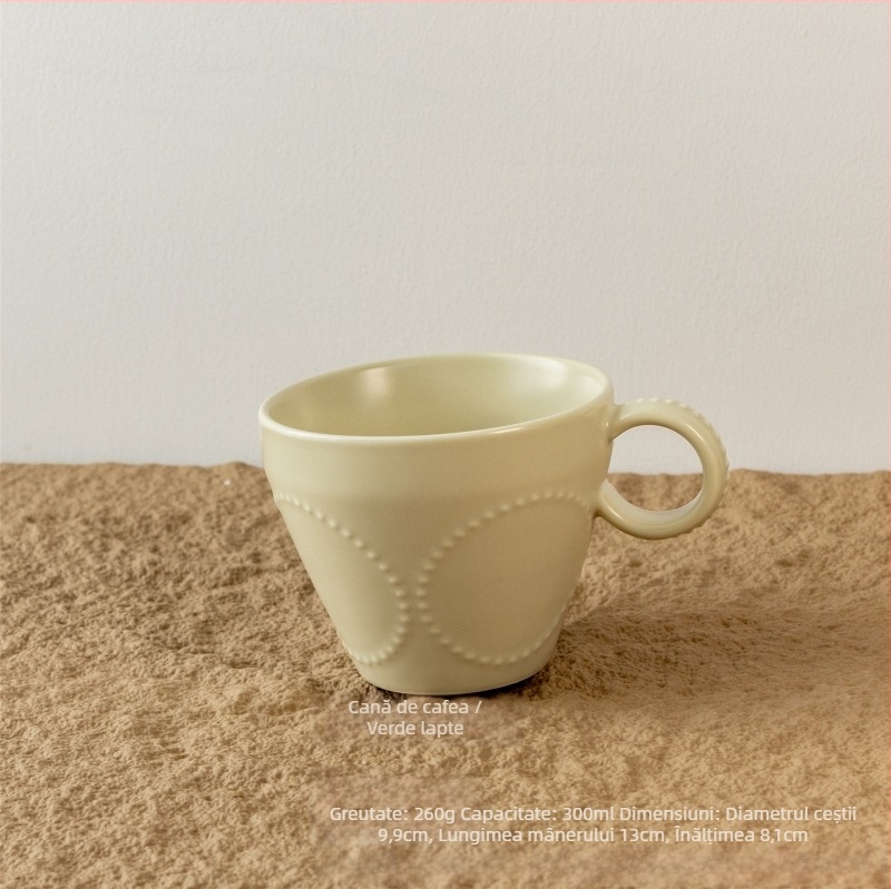 Bol ceramic, cu model în relief din cercuri de mărgele, stil retro, formă rotundă, compatibil cu microunde.